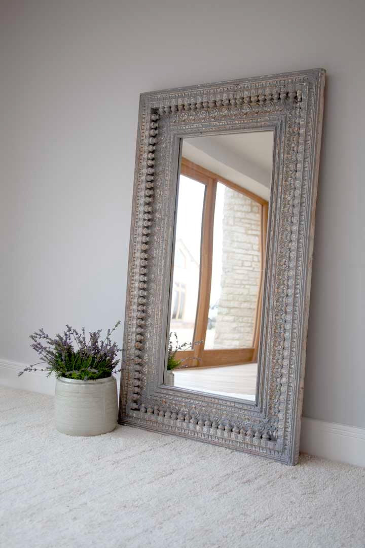 Carving Grey Rectangular Mirror Frame