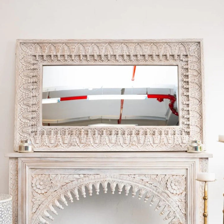 Carving White Rectangular Mirror Frame