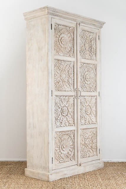 Heritage White Carve Almirah