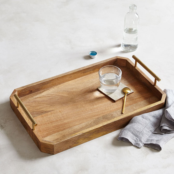Natural Wood & Metal Handle Tray