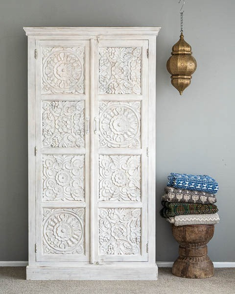 Heritage White Carve Almirah