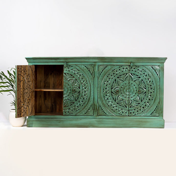 Jade Haven Handcrafted Carved Green Sideboard