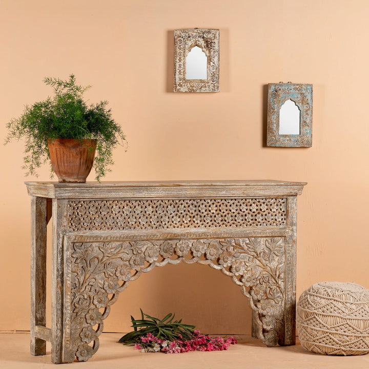 Flower Carve Handcrafted Console