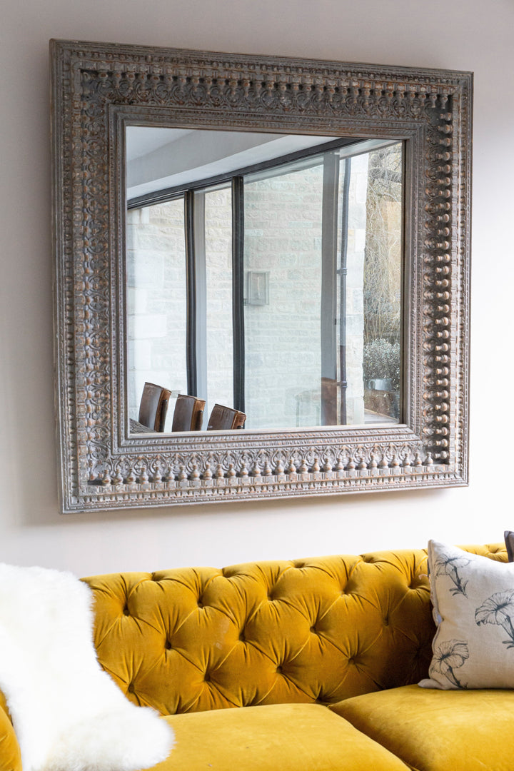 Kali Grey Square Carved Mirror
