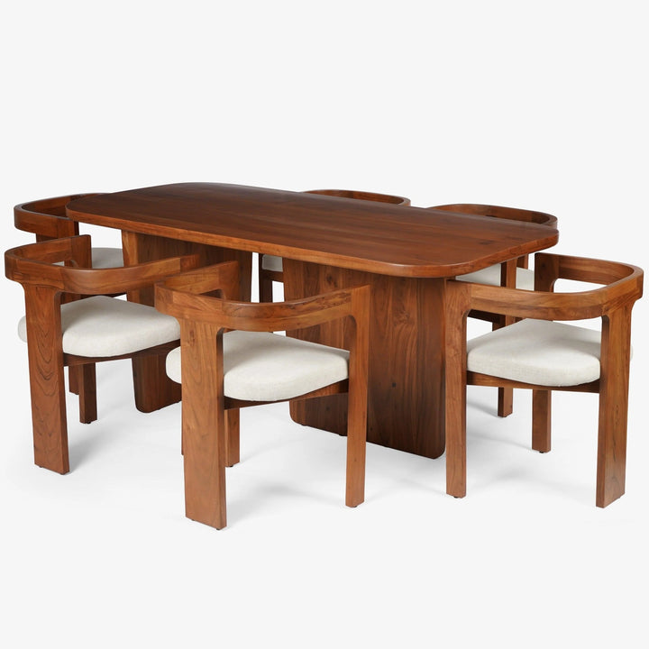 Aariz 6-Seater Dining Set | Solid Acacia Wood Dining Table with 6 Chairs