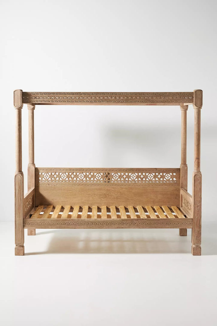 Hand Carved Canopy Style Solid Wooden Daybed