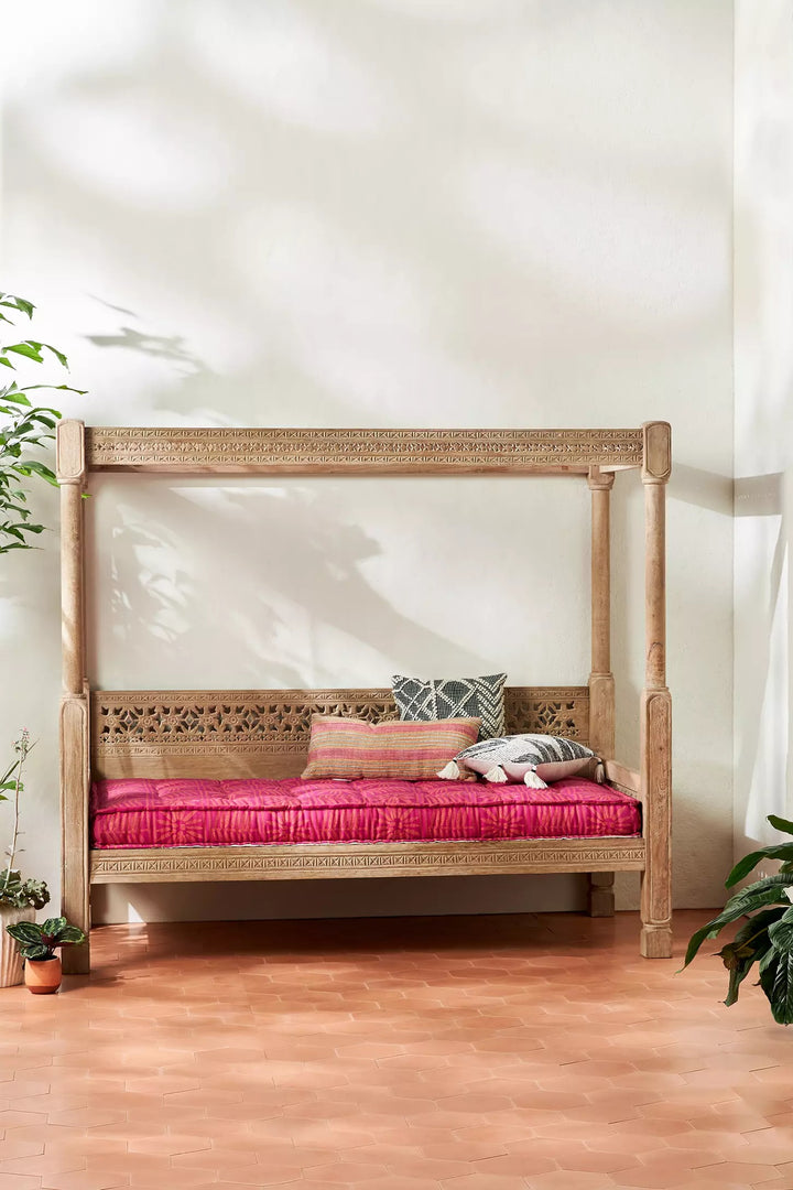 Hand Carved Canopy Style Solid Wooden Daybed