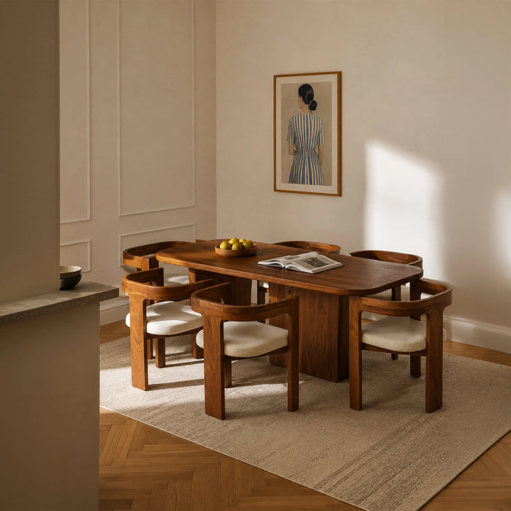 Aariz 6-Seater Dining Set | Solid Acacia Wood Dining Table with 6 Chairs