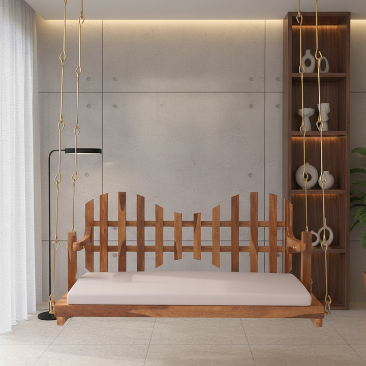 Handcrafted Classic New Cross Square Back Wooden Swing by Craftcurve