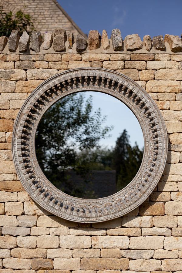 Wooden Carved Round Vanity Mirror