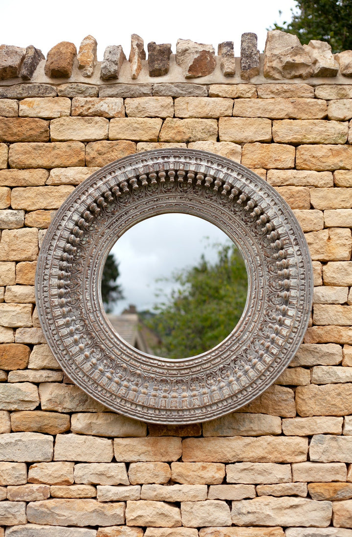 Wooden Carved Round Vanity Mirror