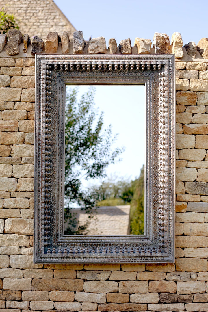 Carving Grey Rectangular Mirror Frame