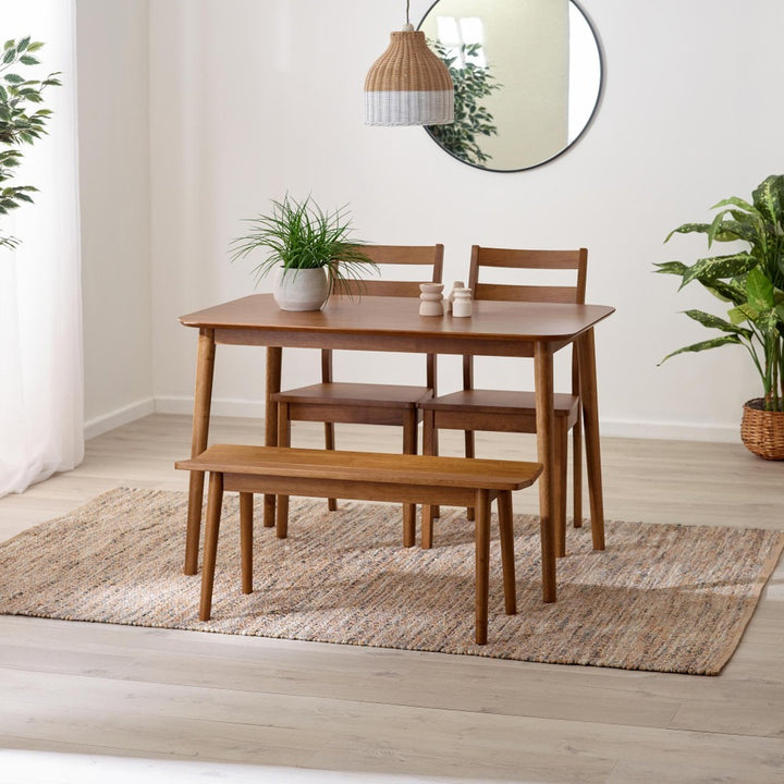 Aranya Dining Small Wooden Dining Table with 2 Chairs & Bench