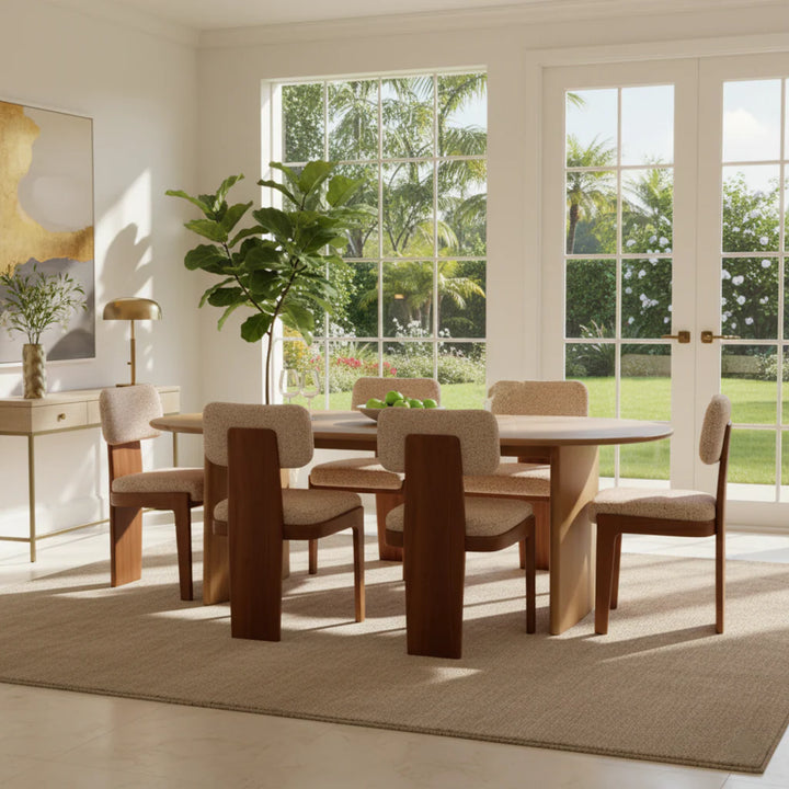 Evara 6-Seater Dining Set | Solid Acacia Wood Dining Table & Chairs