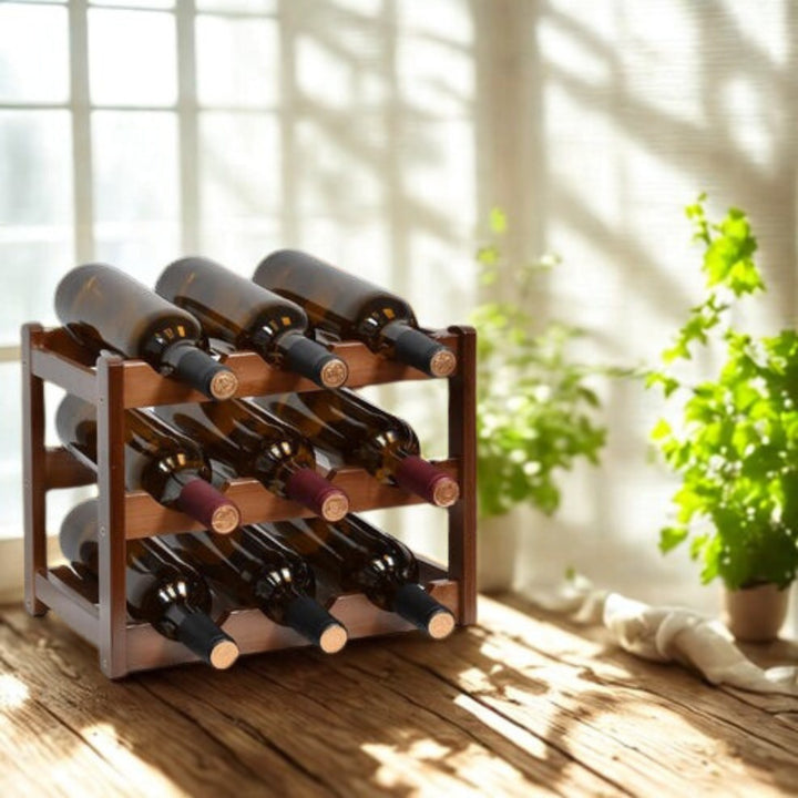 Vyana Wooden Wine Rack – 3 Tier, 9 Bottles