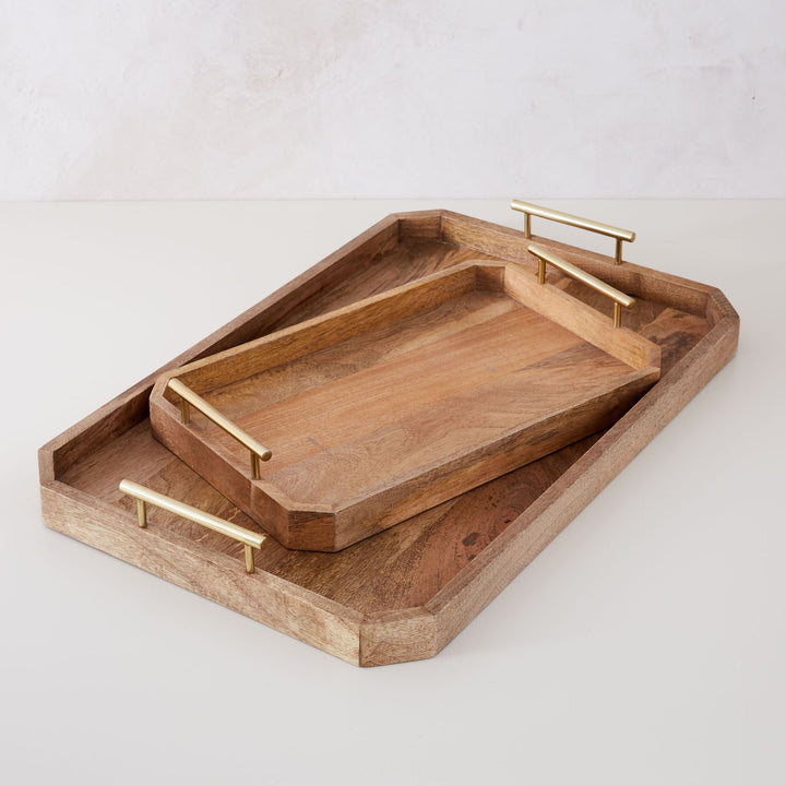 Natural Wood & Metal Handle Tray