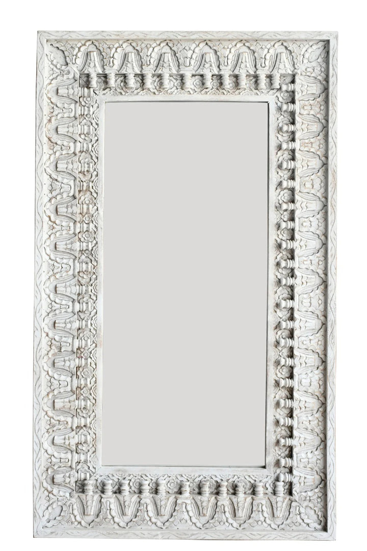Carving White Rectangular Mirror Frame